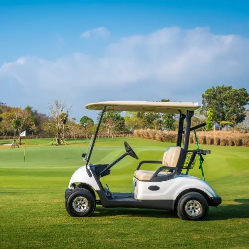 A golf cart on the course
